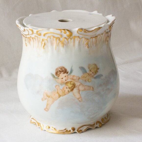 Antique c.1891 Coiffe Limoges France Putti Cherubs Angels Porcelain Jar Vase 6" - Picture 2 of 8